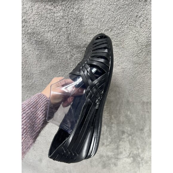 Soft Spots Women's Size 12 Wide Black Leather Huarache Sandal Summer Comfort - Picture 3 of 7